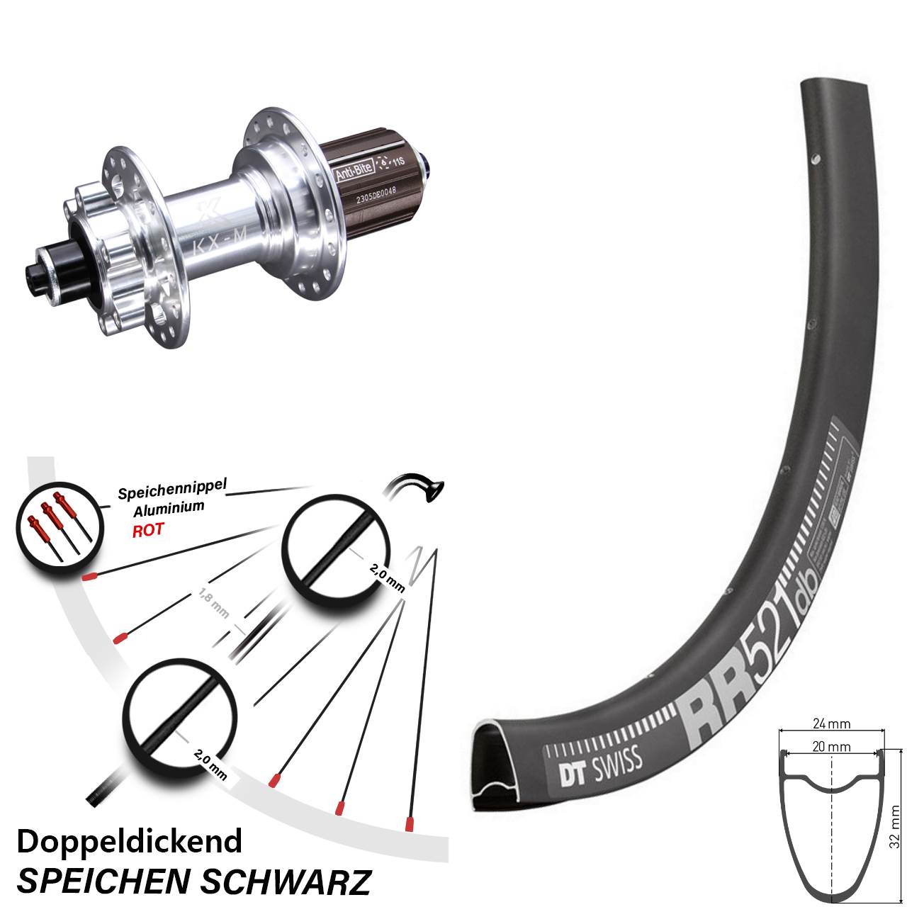 Disc Laufrad QR 28 Zoll DT Swiss RR521 KX-M 8-12 fach