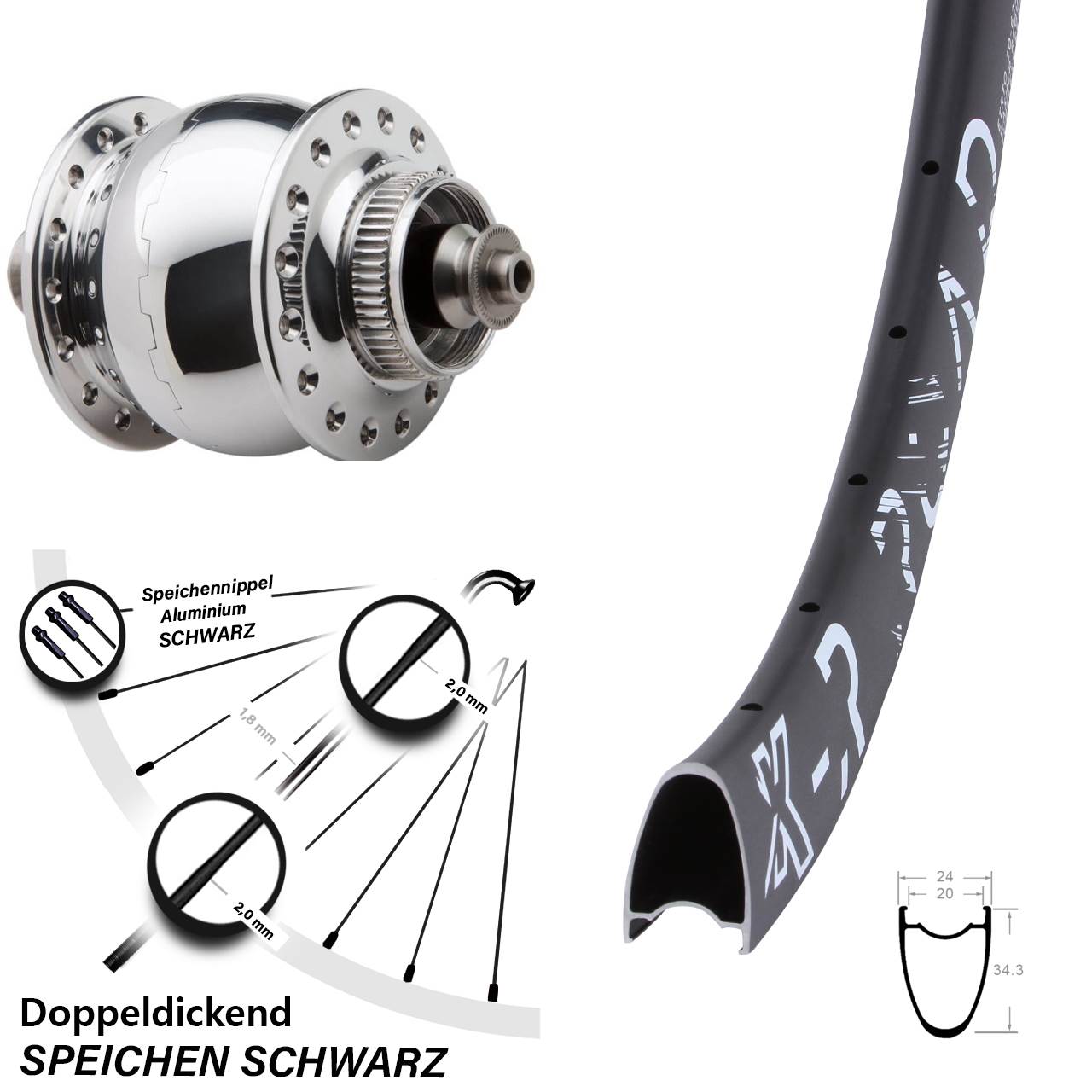Disc Laufrad mit Nabendynamo QR KX-R Road SON 28 Zoll poliert