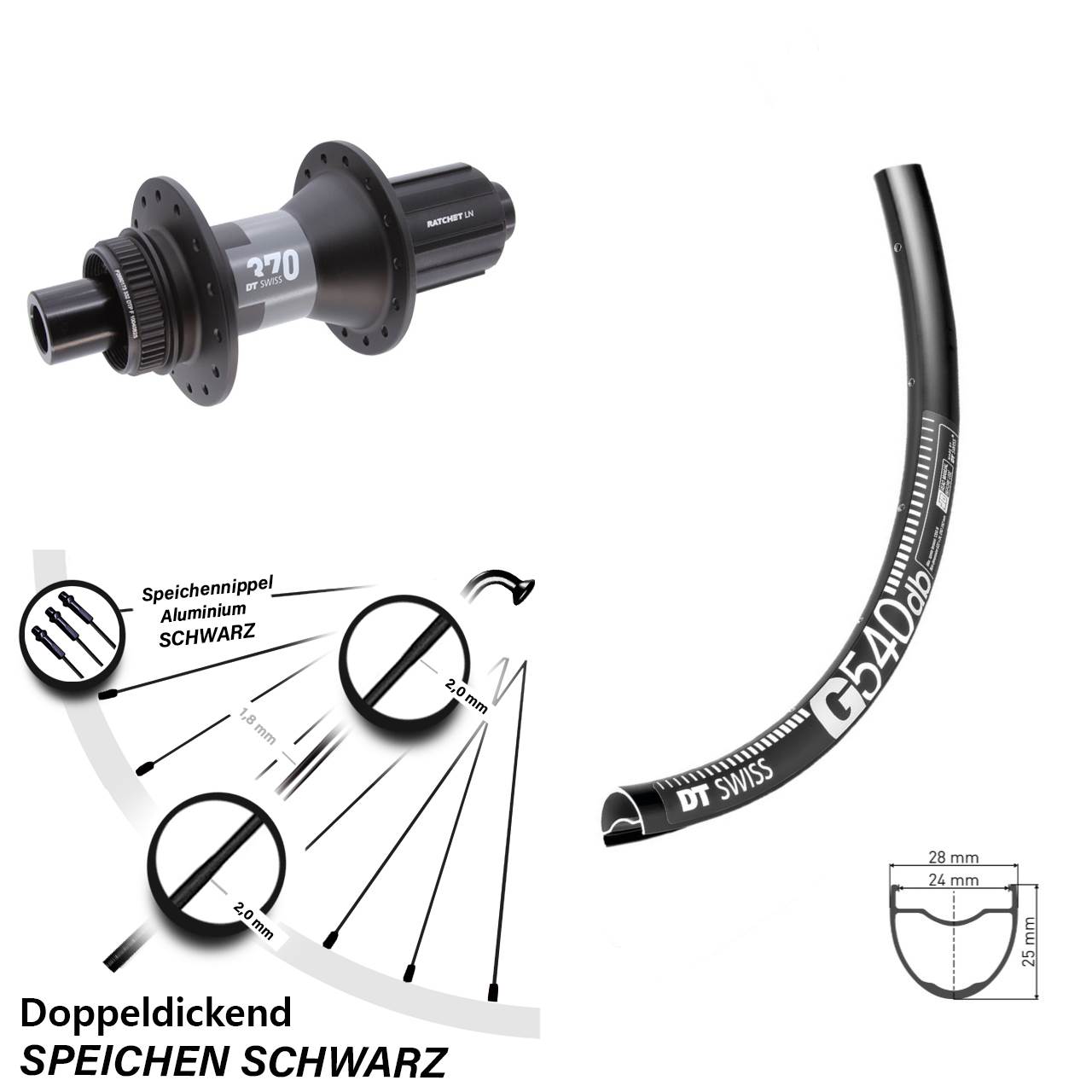 Hinterrad Centerlock 28-29 Zoll DT Swiss G 540-370 11-12 fach HG 12x142