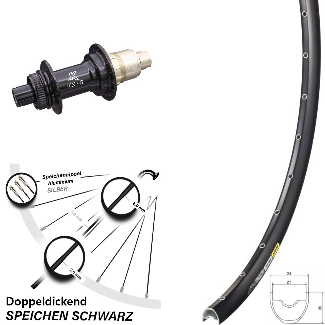 Hinterrad Centerlock 12x142 28 Zoll Mavic XC621 KX-G