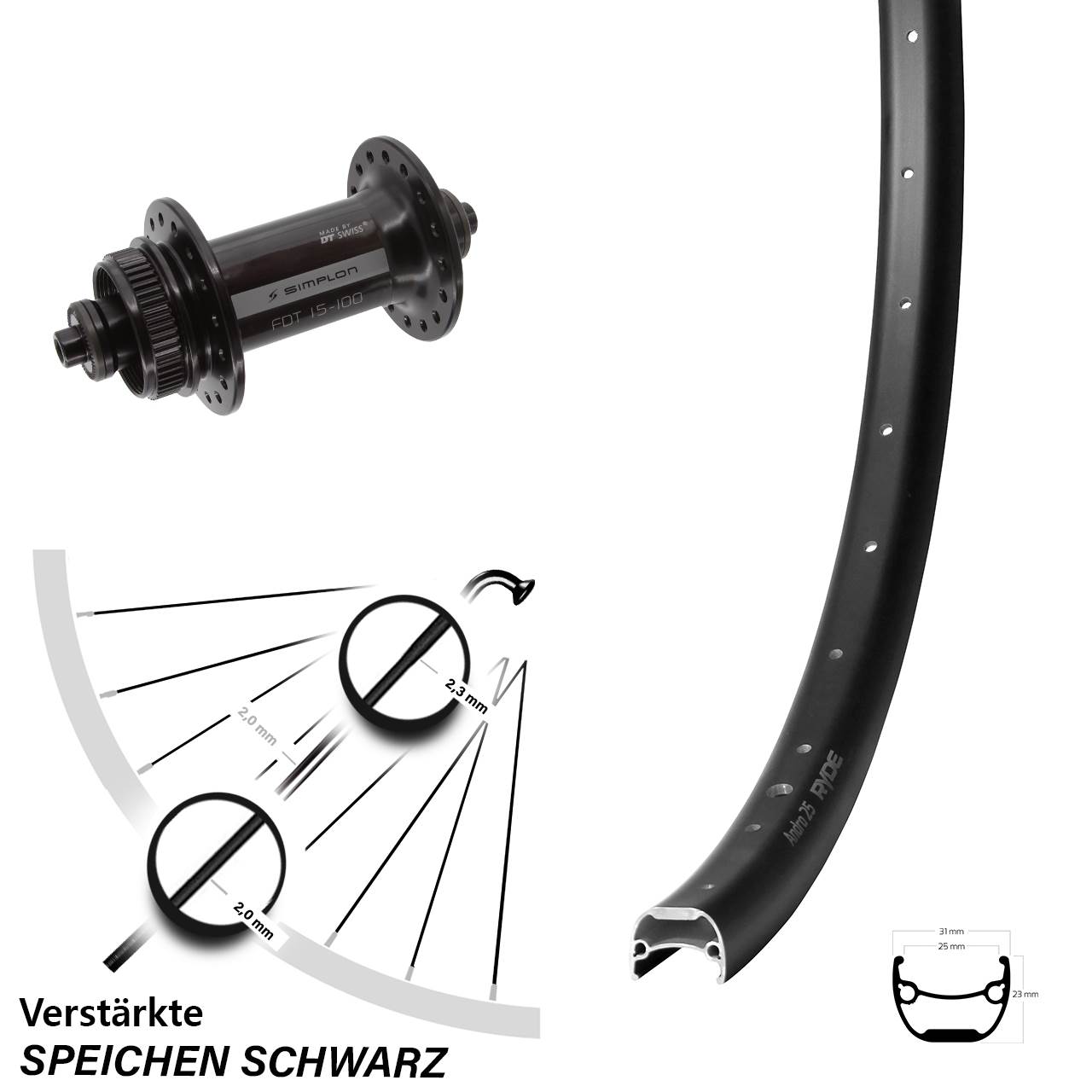 Disc Vorderrad 29 Zoll Ryde Andra 25 DT Swiss 370 für Schnellspanner