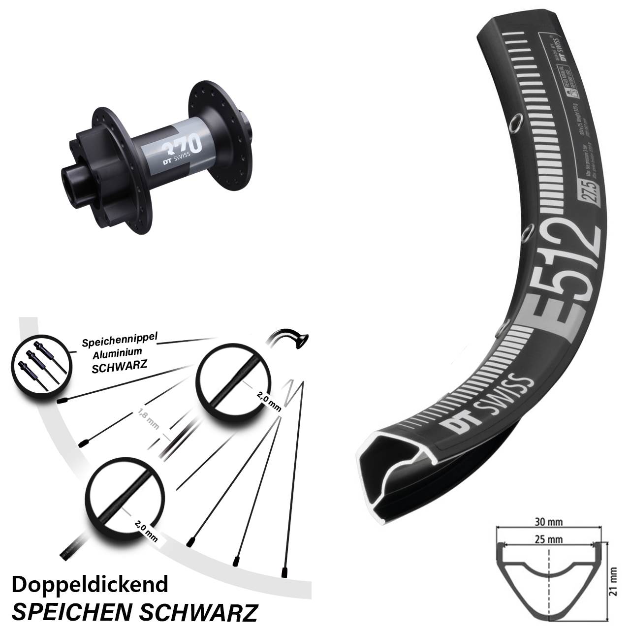 DT Swiss E512-370 650B Vorderrad 6-Loch 15x100