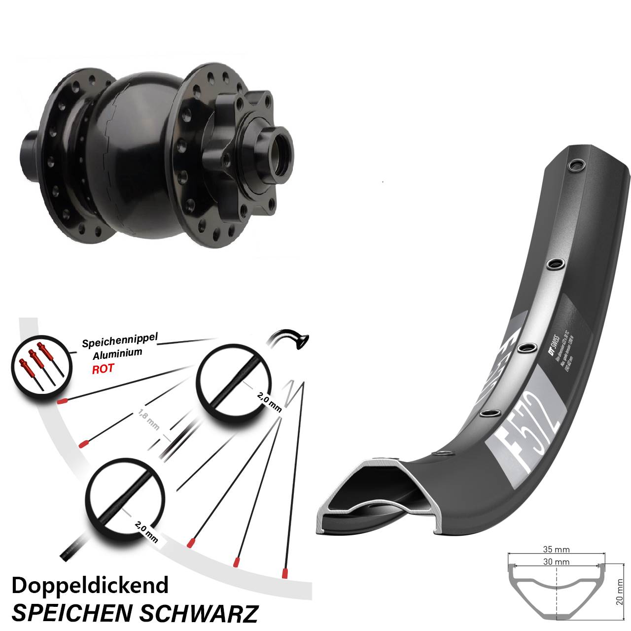 SON 28 DT Swiss F572 650B 6-Loch Nabendynamo-Vorderrad 15x110 Boost