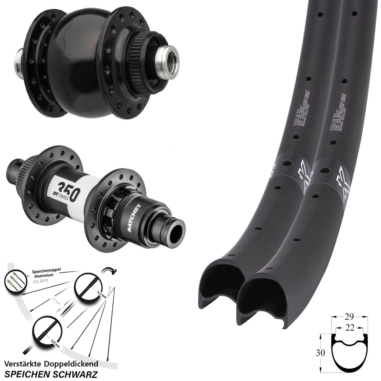 KX-RC Gravel Carbon DT Swiss 350 Ratchet 36 SON 28 29 Zoll Disc Laufradsatz 12x100/142 XDR