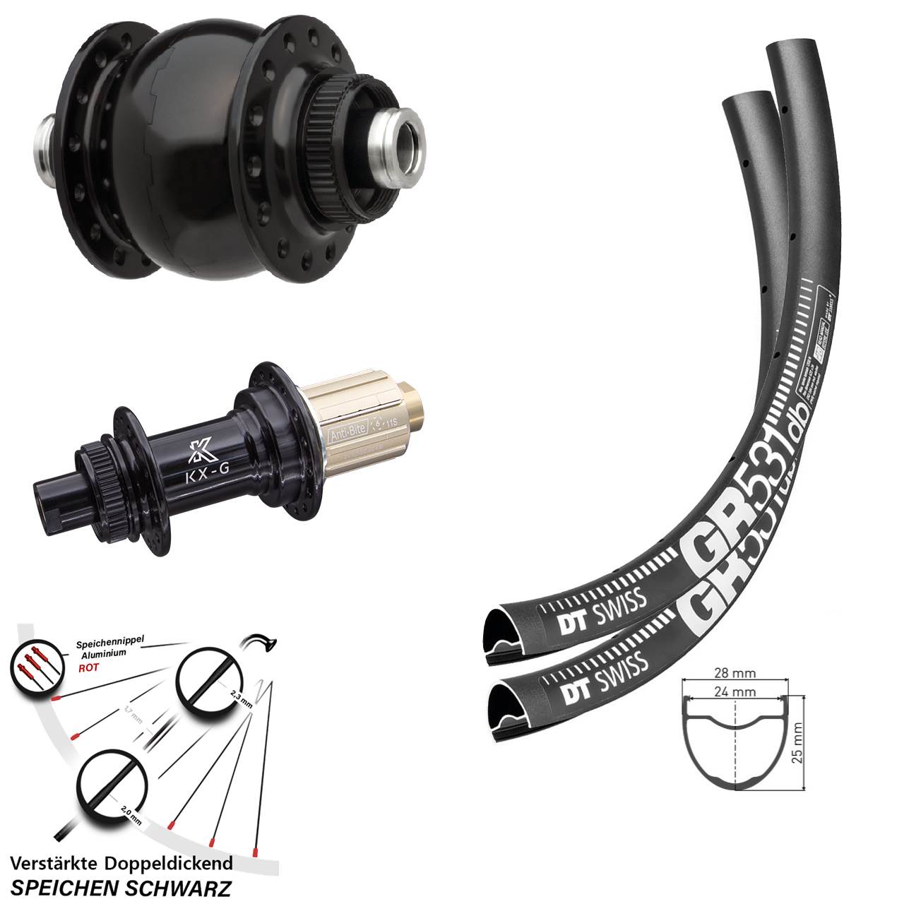 Disc Laufrad-Satz 27,5 Zoll DT Swiss GR531 KX-G SON 28 8-12 fach HG 12x100/142