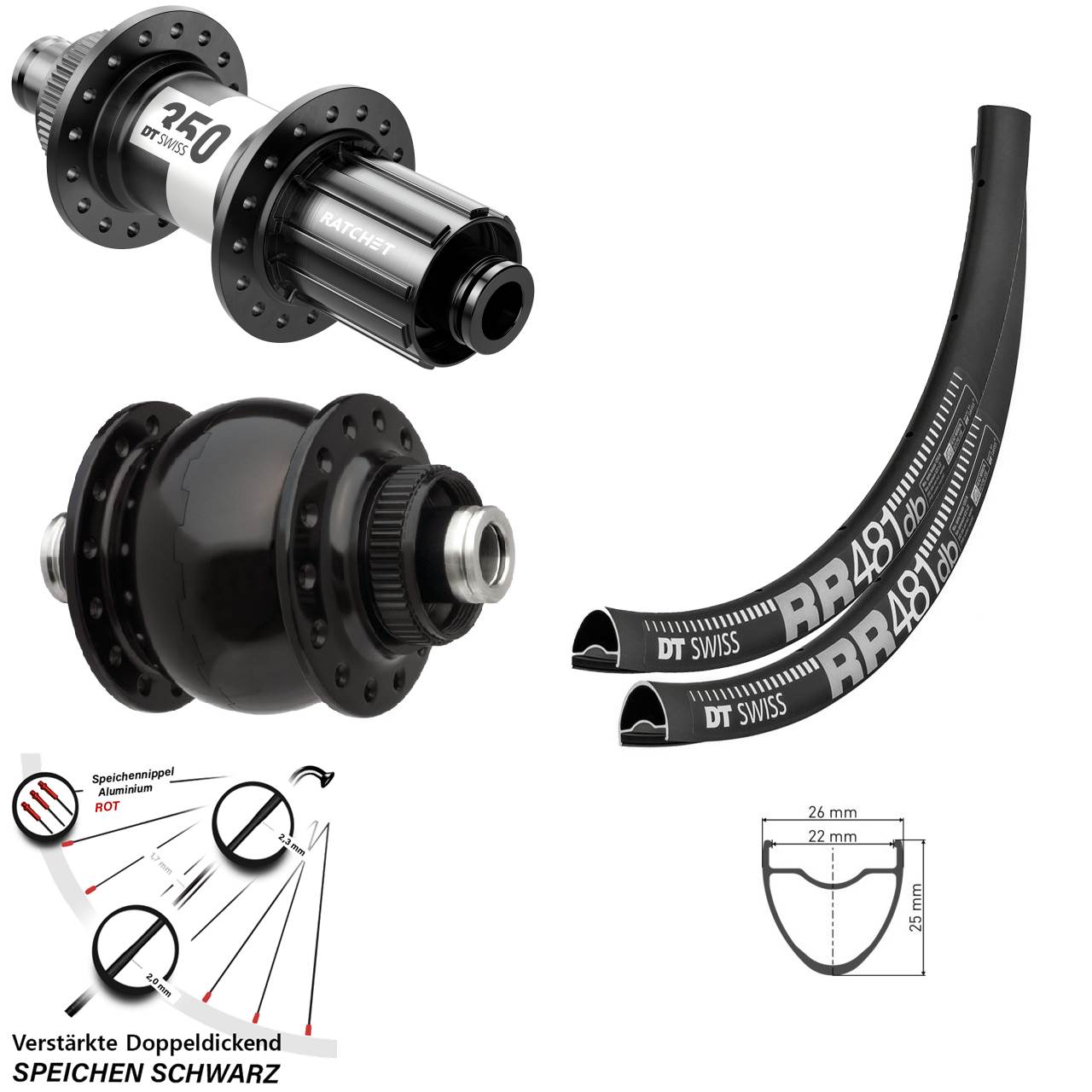 Centerlock Laufradsatz DT Swiss RR 481-350 Road SON 28 Zoll 11-12 fach 12x100/142