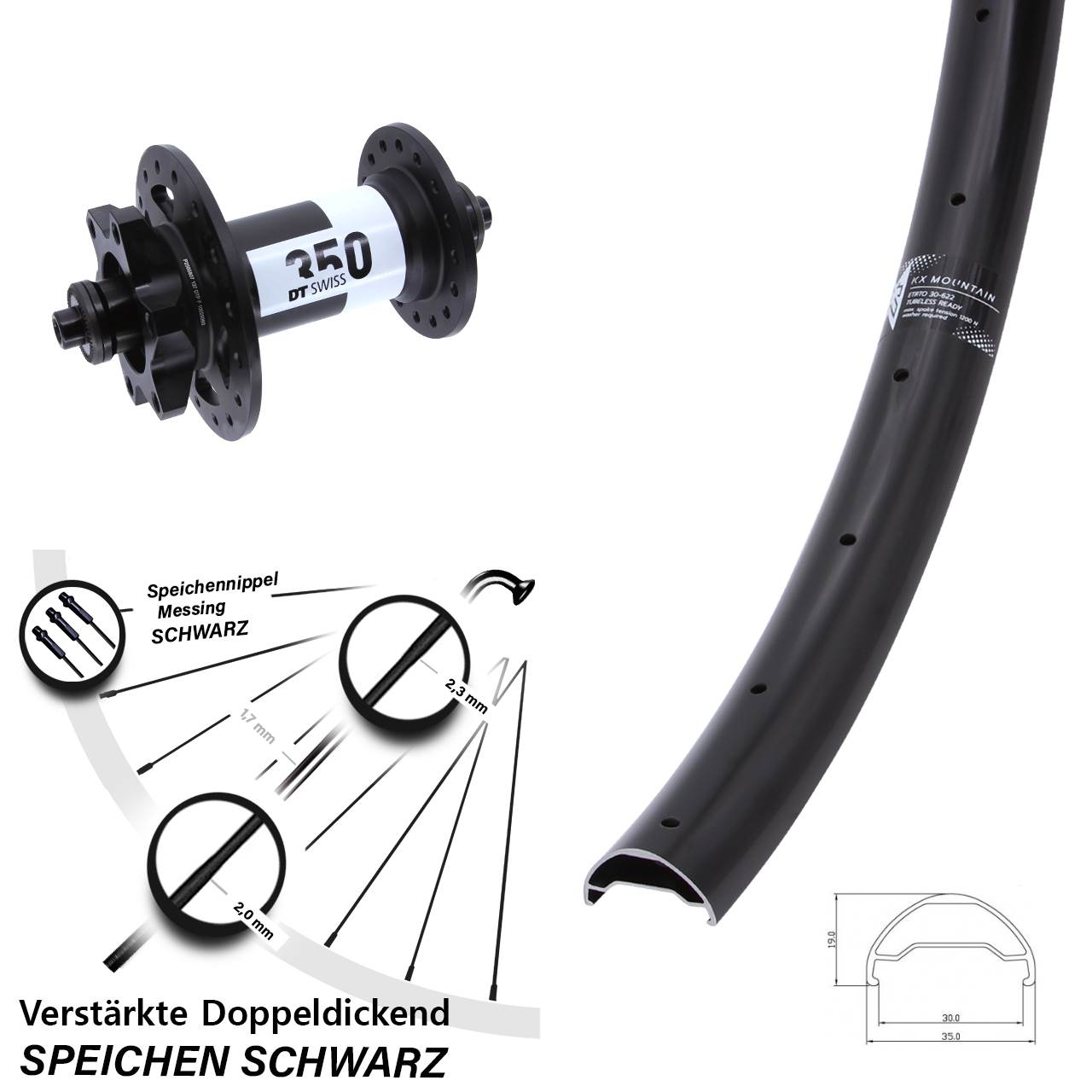 29 Zoll KX Mountain TR DT Swiss 350 Vorderrad 6-Loch für Schnellspanner