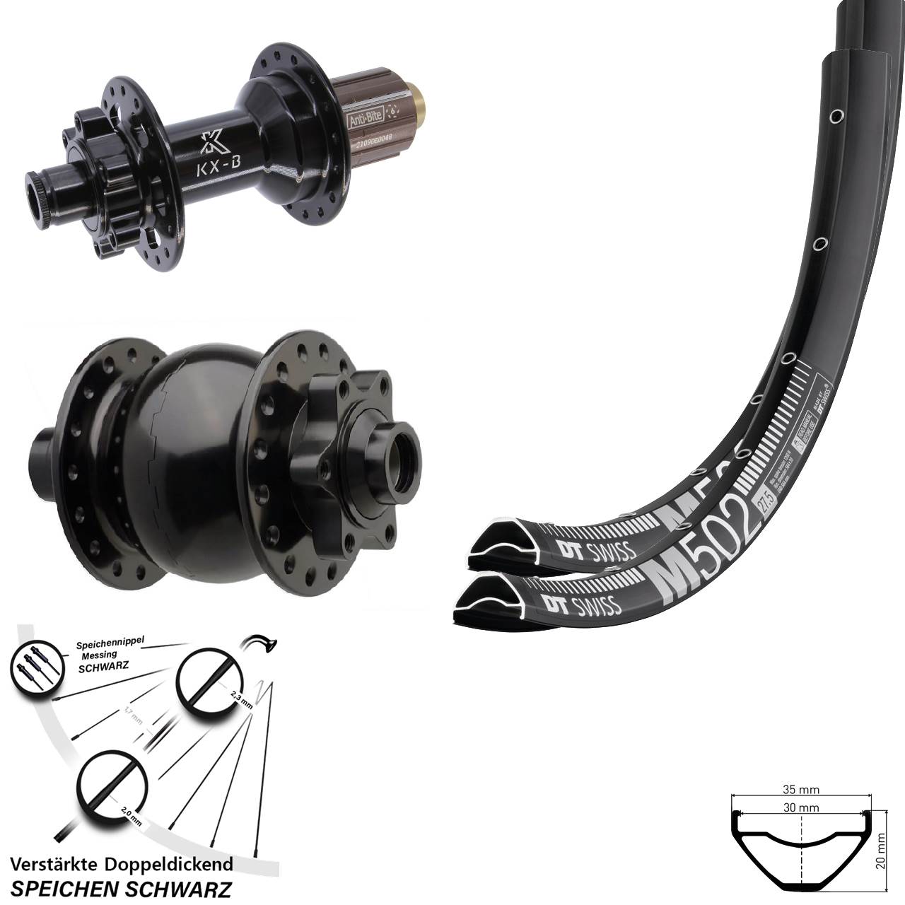 Boost 6-Loch Laufradsatz 15x110 12x148 27,5 Zoll DT Swiss M 502 KX-B SON 28 8-11 fach