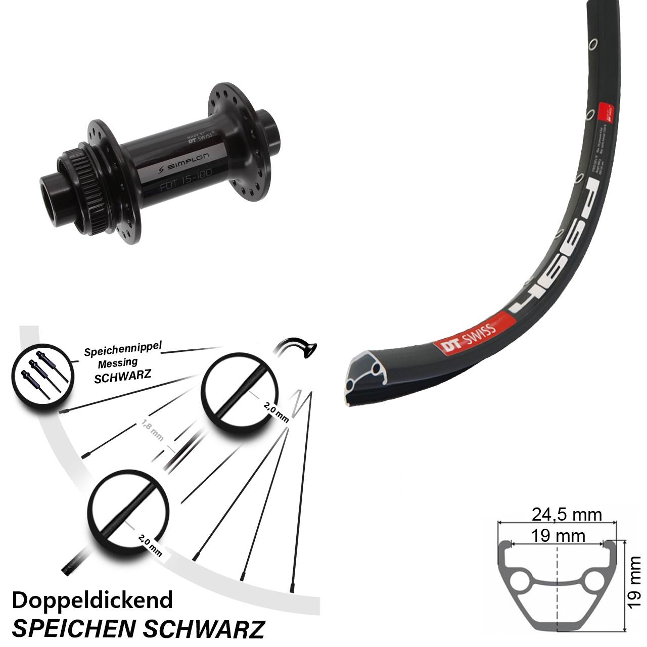 Disc Laufrad 15x100 28 Zoll DT Swiss 466d-370