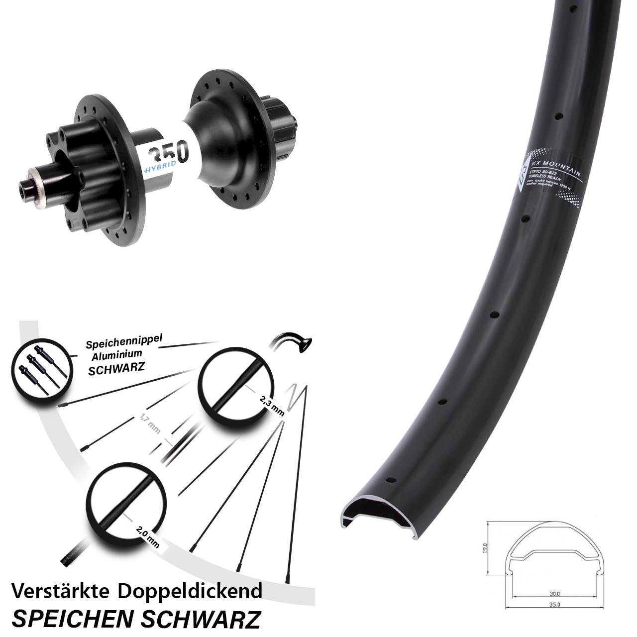 29 Zoll Hinterrad KX Mountain DT Swiss 350 Hybrid 6-Loch 5/135 Singlespeed