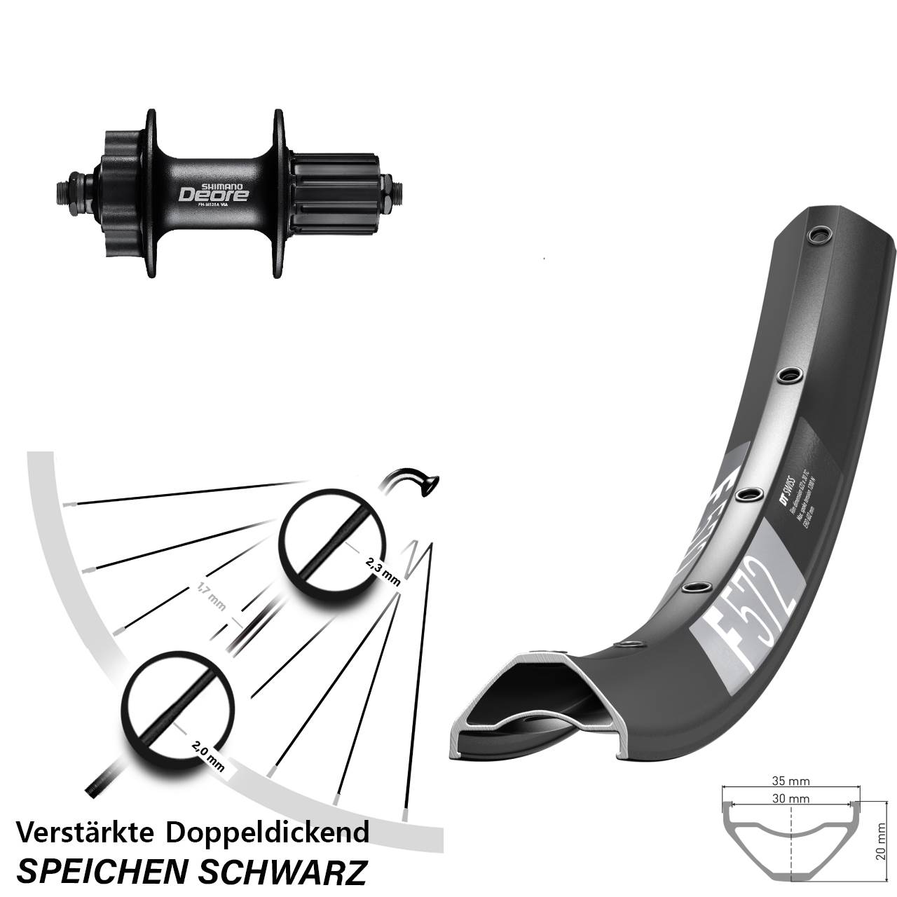 DT Swiss F572 Shimano Deore FH-M525 650B Disc Hinterrad für Schnellspanner 8-11 fach HG