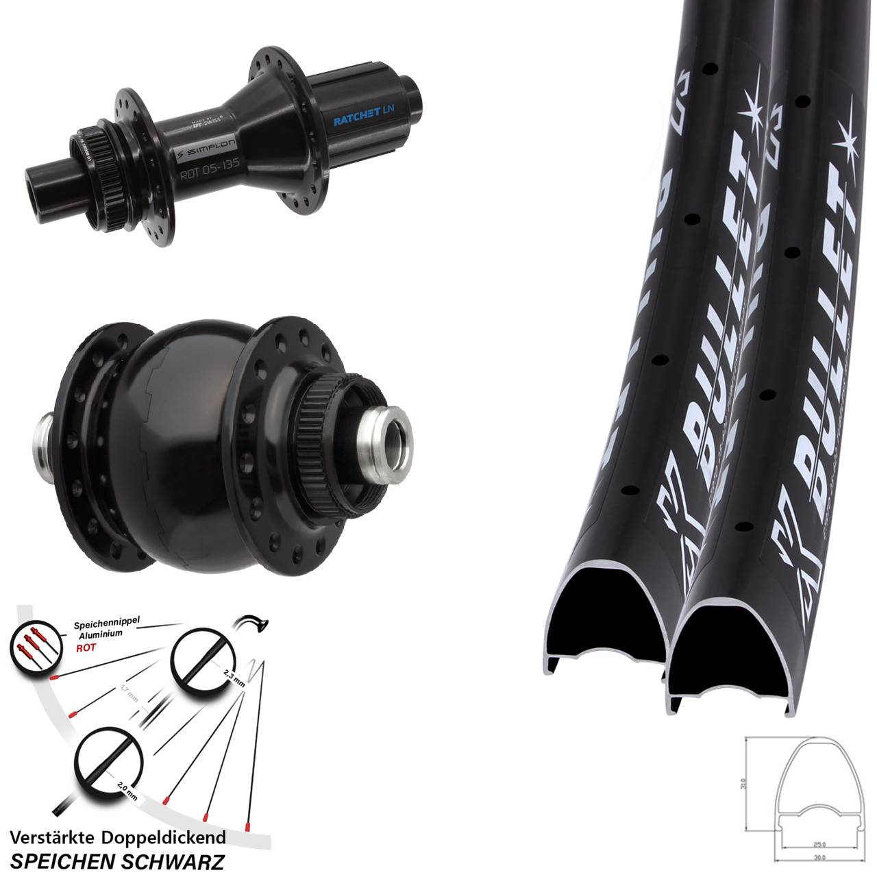 Laufradsatz Disc 28-29 Zoll KX Bullet OS DT Swiss 370 Hybrid SON 28 8-11 fach 12x100/142