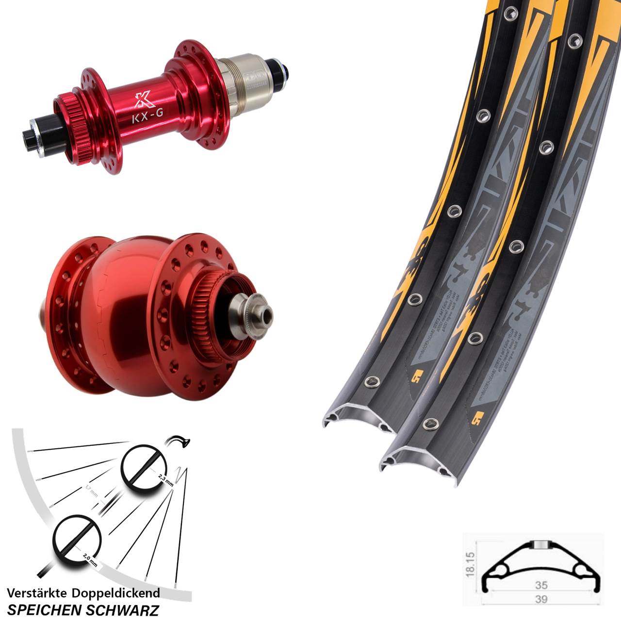 Disc Laufradsatz QR 27,5 Zoll Rodi TRYP 35 KX-G rot SON delux SRAM XDR
