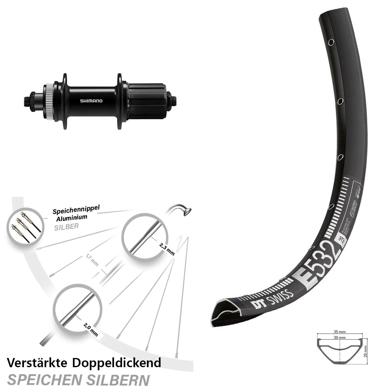 Hinterrad Centerlock 29 Zoll DT Swiss E 532 Shimano FH-QC400 8-11 fach für Schnellspanner