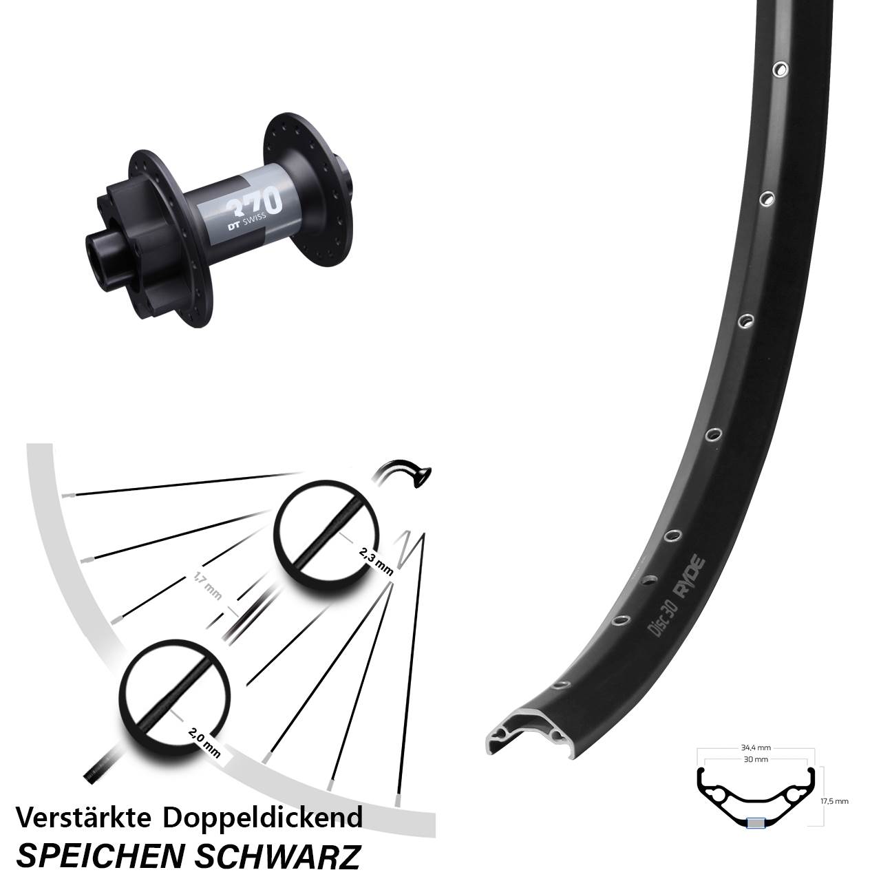 Vorderrad 29 Zoll Ryde Disc 30 DT Swiss 370 15x100