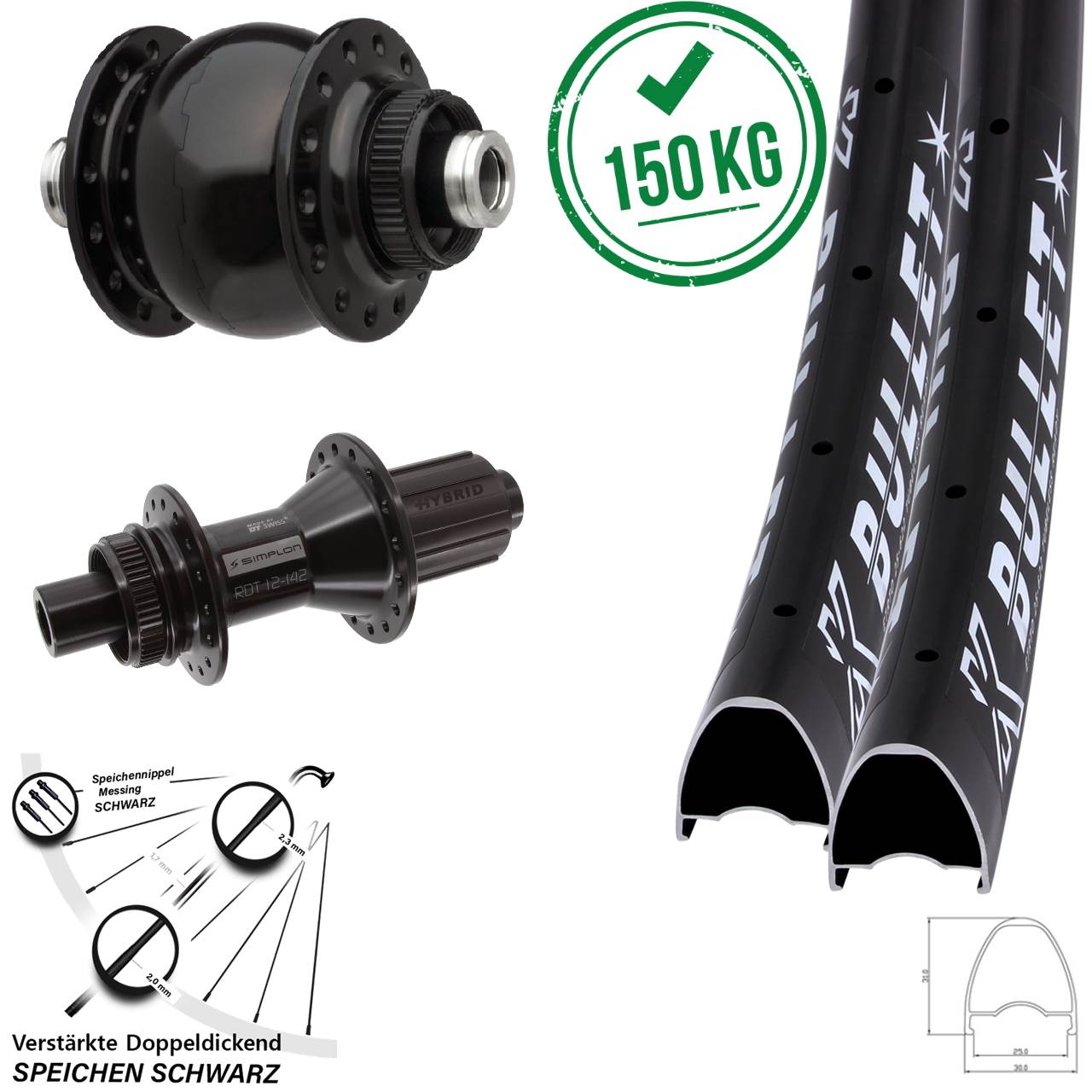 Laufradsatz Disc 12x100/142 28-29 Zoll KX Bullet DT Swiss 370 Hybrid SON 28 8-11 fach