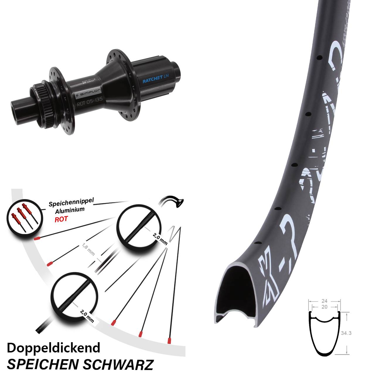 Centerlock Hinterrad 12x142 28 Zoll KX R Road DT Swiss 370 Hybrid 8-11 fach