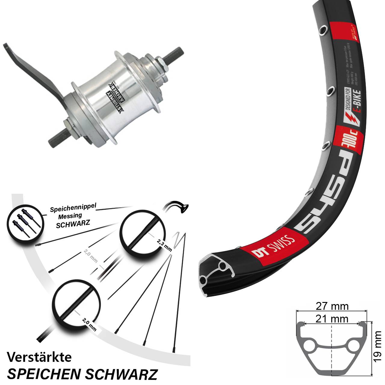 Hinterrad 28 Zoll DT Swiss 545D Disc Sturmey Archer Duomatic 2 Gang Rücktritt
