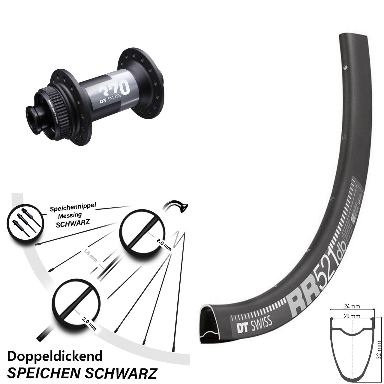 RR 521 DT Swiss 370 Centerlock 12x100 mm 28 Zoll Road Disc Steckachse