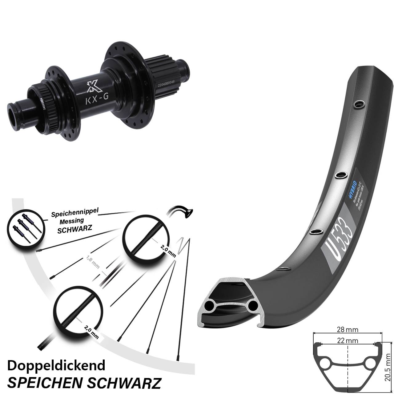 27,5 Zoll DT Swiss U533 Hinterrad KX-GS Micro Spline 12x142