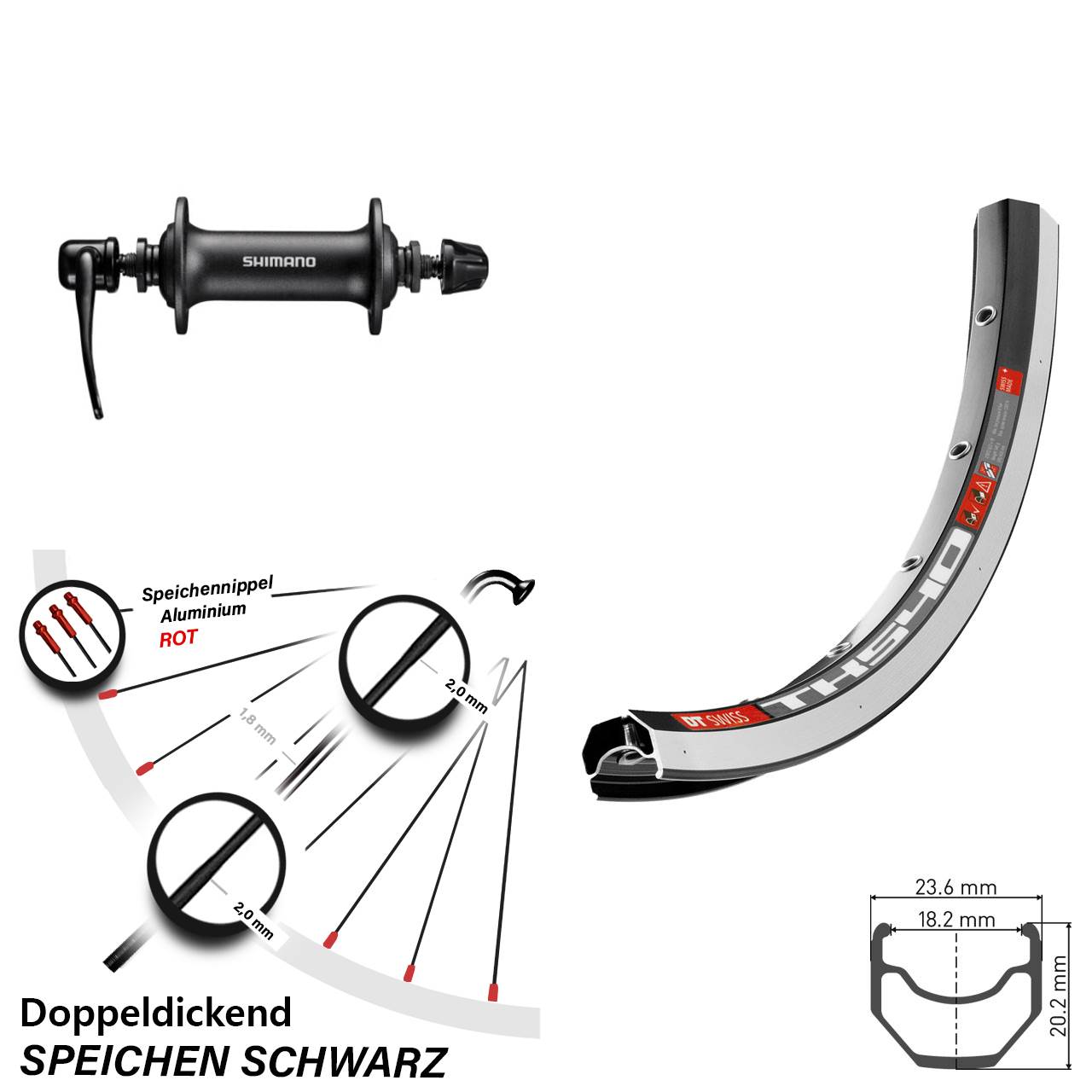 28 Zoll DT Swiss TK540 Shimano T3000 Vorderrad QR