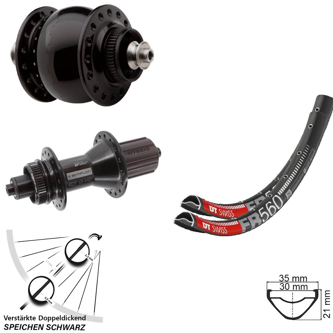 DT Swiss FR 560 370 Hybrid SON 28 26 Zoll Laufradsatz Centerlock QR 8-11 fach HG
