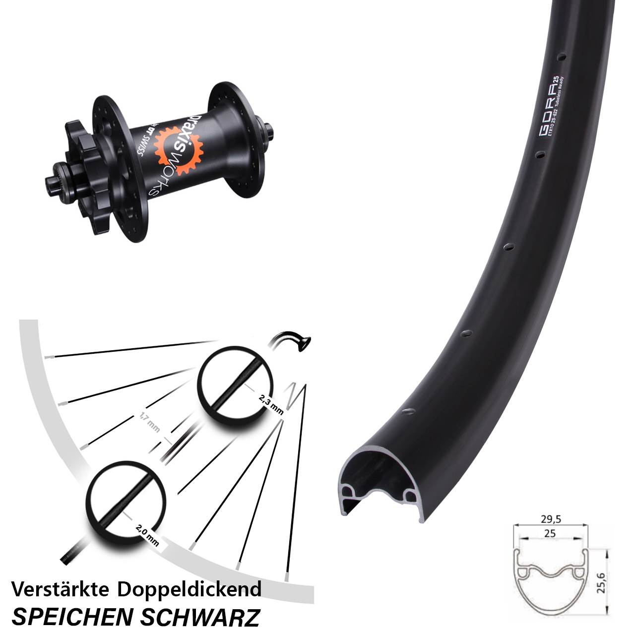 6-Loch Vorderrad für Schnellspanner 29 Zoll Gora 25 DT Swiss 350