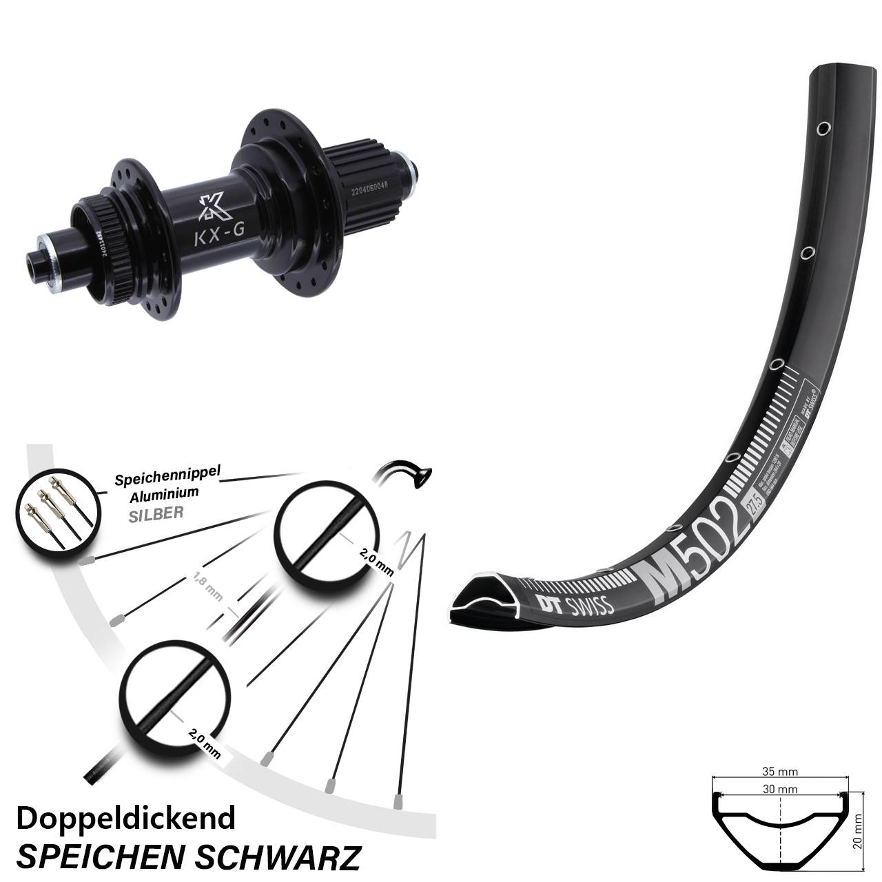 DT Swiss M 502 Disc KX-GS 29 Zoll Hinterrad Centerlock Micro Spline schwarz