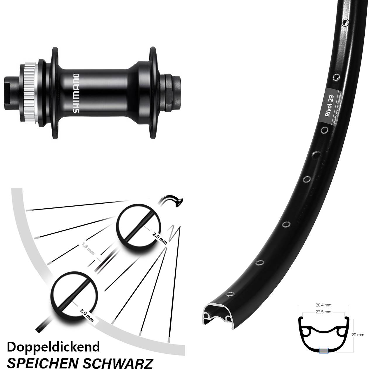 Vorderrad Centerlock 27,5 Zoll Ryde Rival 23 Shimano HB-RS470 12x100