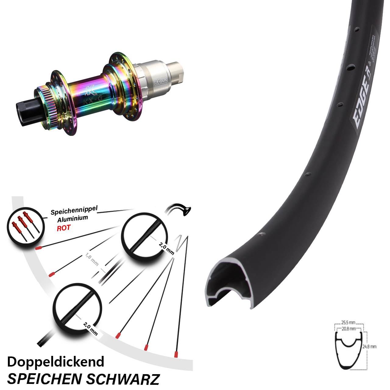Hinterrad Centerlock 12x142 28 Zoll Ryde Edge R25 OS KX-G Oilslick