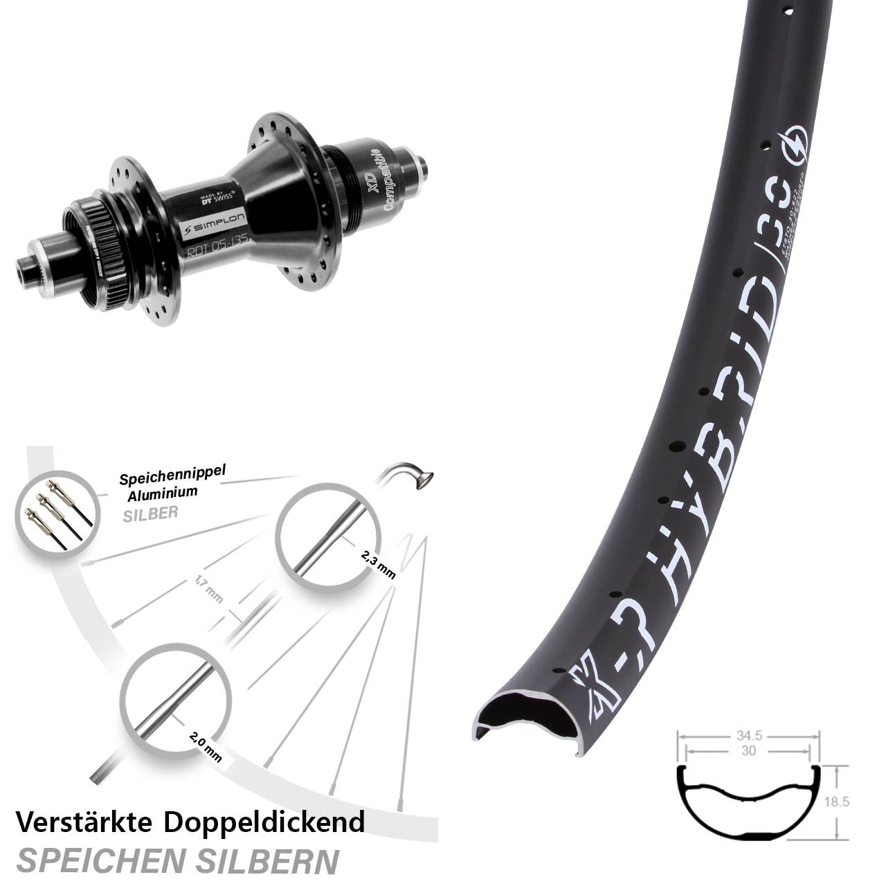 KX-R Hybrid 30 DT Swiss 370 29 Zoll Centerlock Hinterrad QR XD 11-12 fach