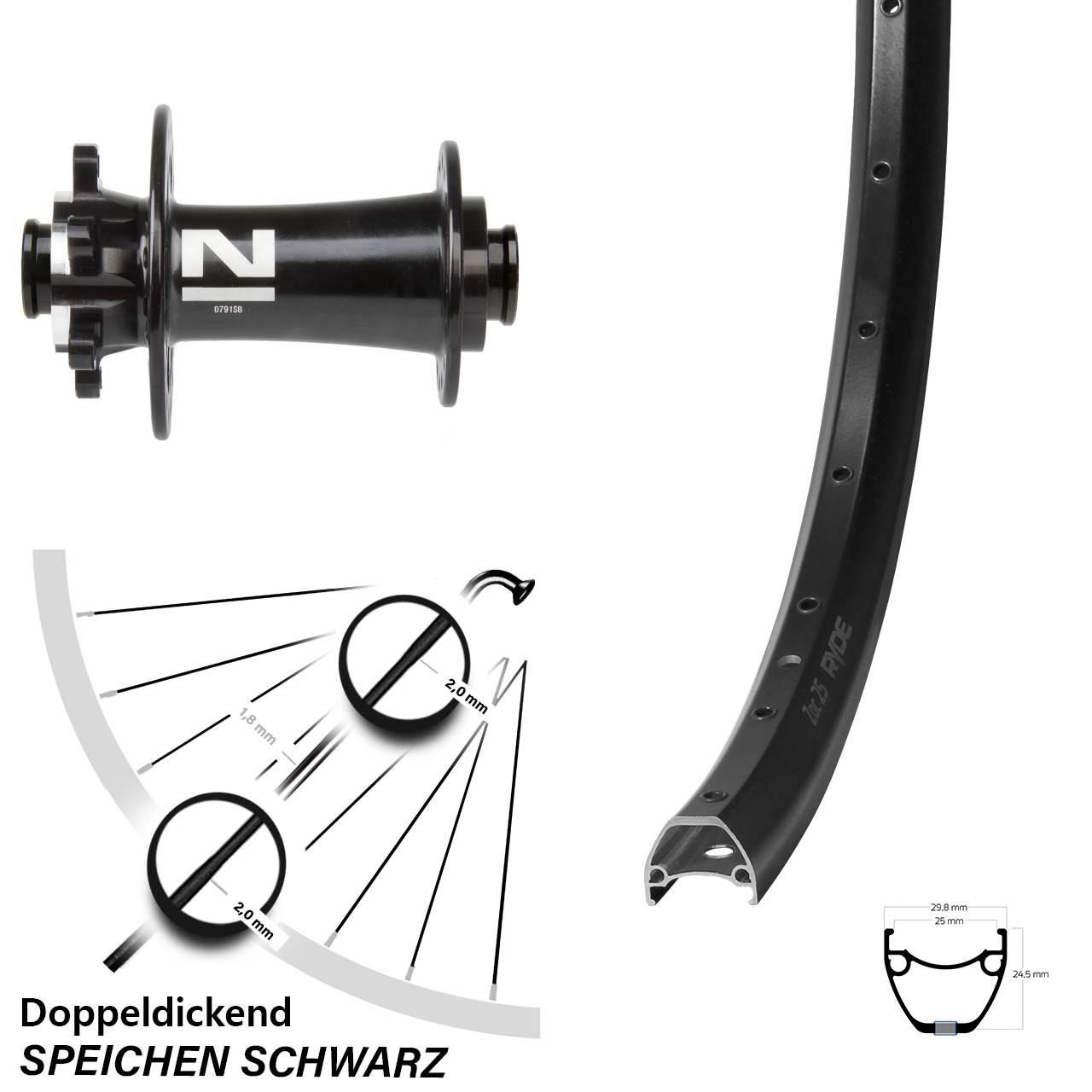 28 Zoll Ryde ZAC 25 Novatec D791 Vorderrad 6-Loch 15x100