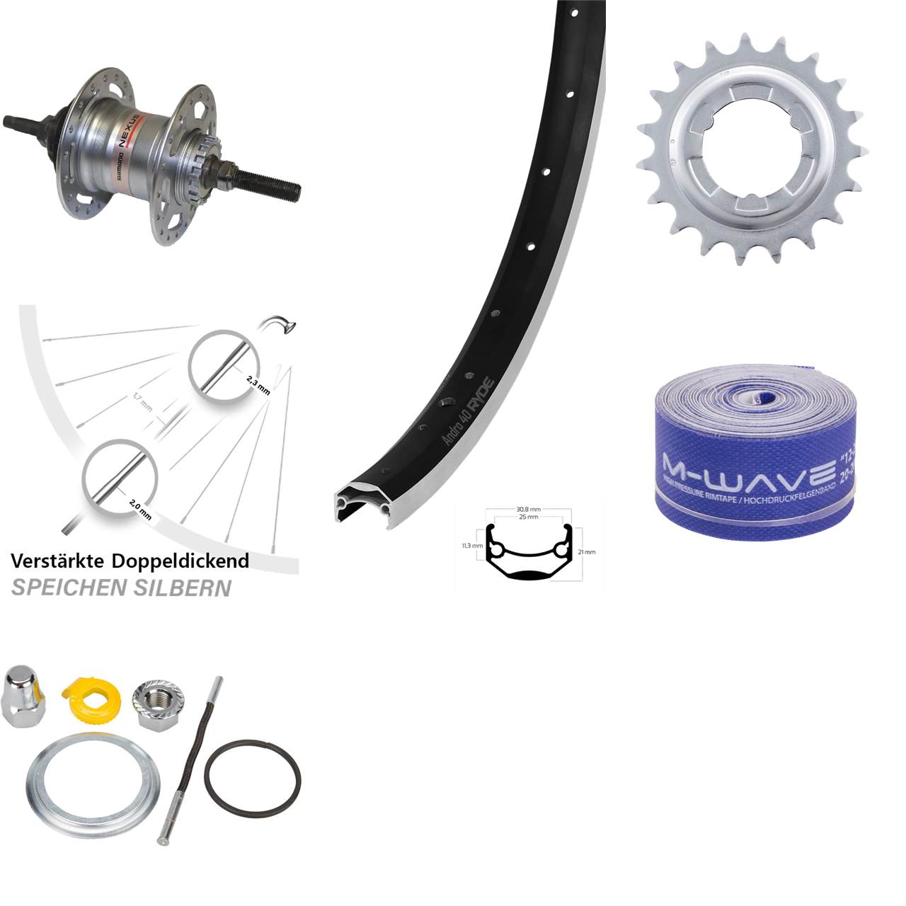 28 Zoll Ryde Andra 40 Hinterrad Shimano 3 Gang freilauf