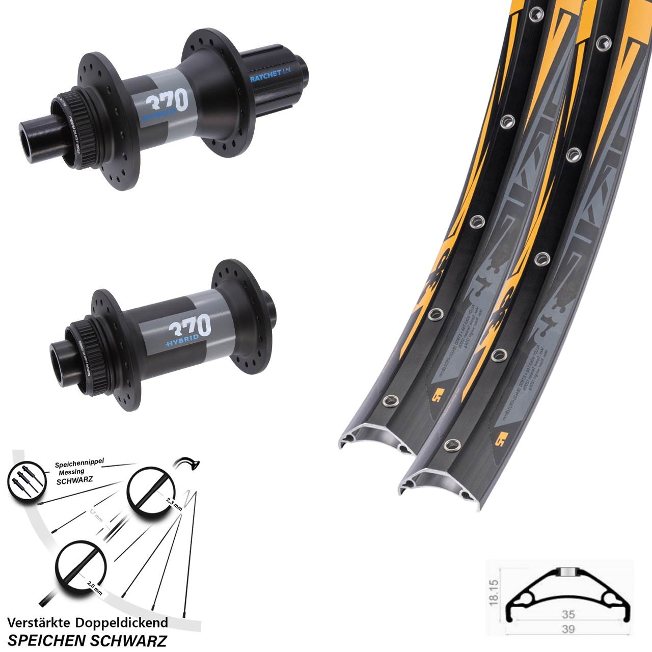 Boost Disc Laufradsatz 15x110 12x148 27,5 Zoll Rodi TRYP 35 DT Swiss 370 Hybrid 8-11 fach