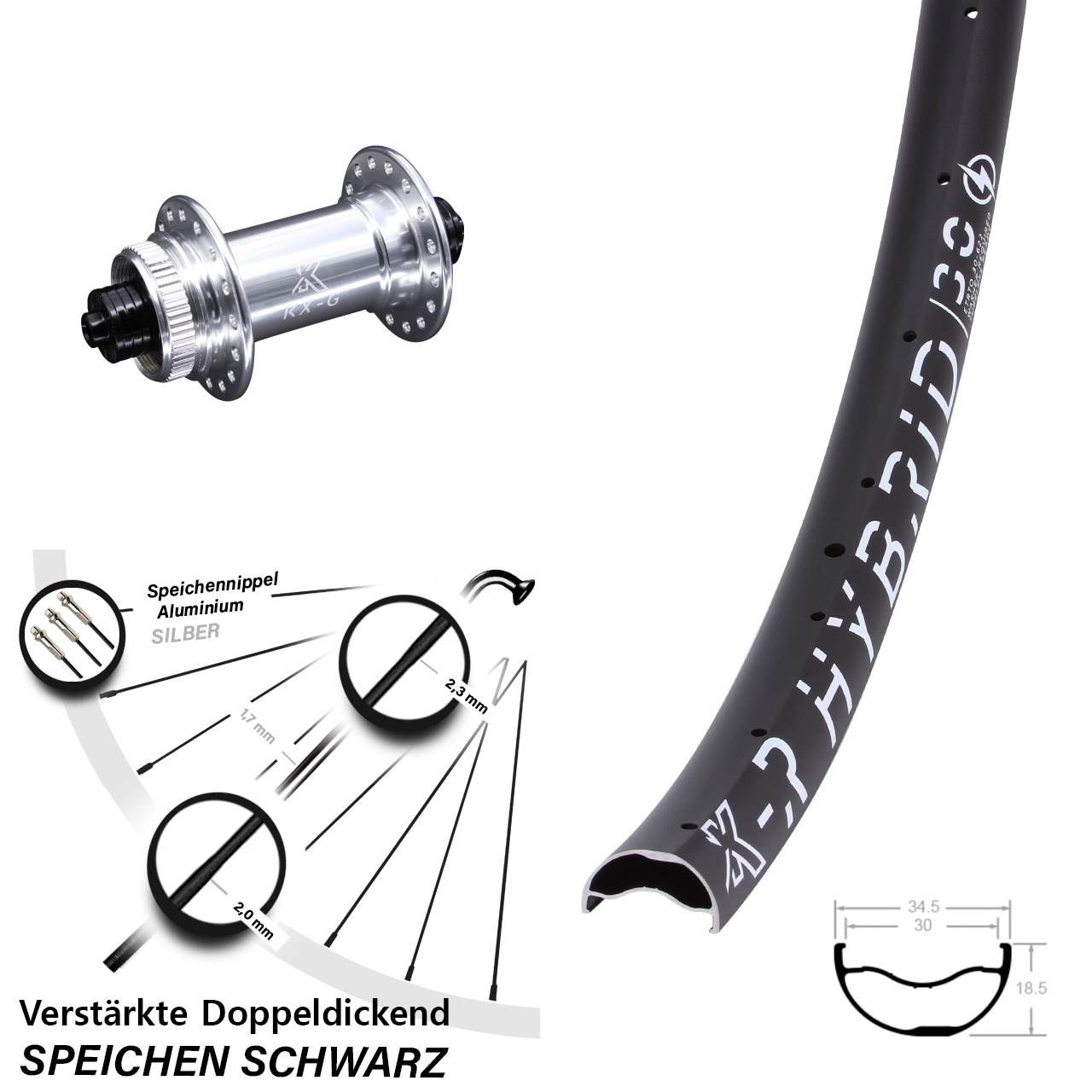 29 Zoll KXR-G Hybrid 30 Disc Vorderrad QR