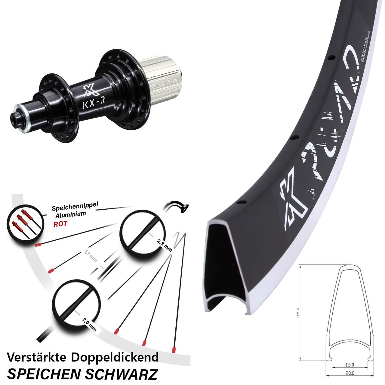 KX-R Road 28 Zoll Laufrad hinten für Schnellspanner 8-12 fach