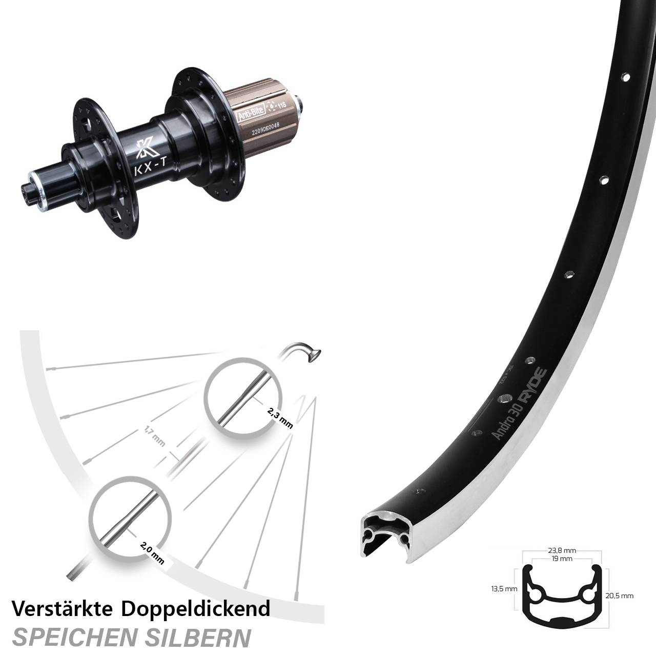 Hinterrad 28 Zoll Ryde Andra 30 8-11 fach KX-T