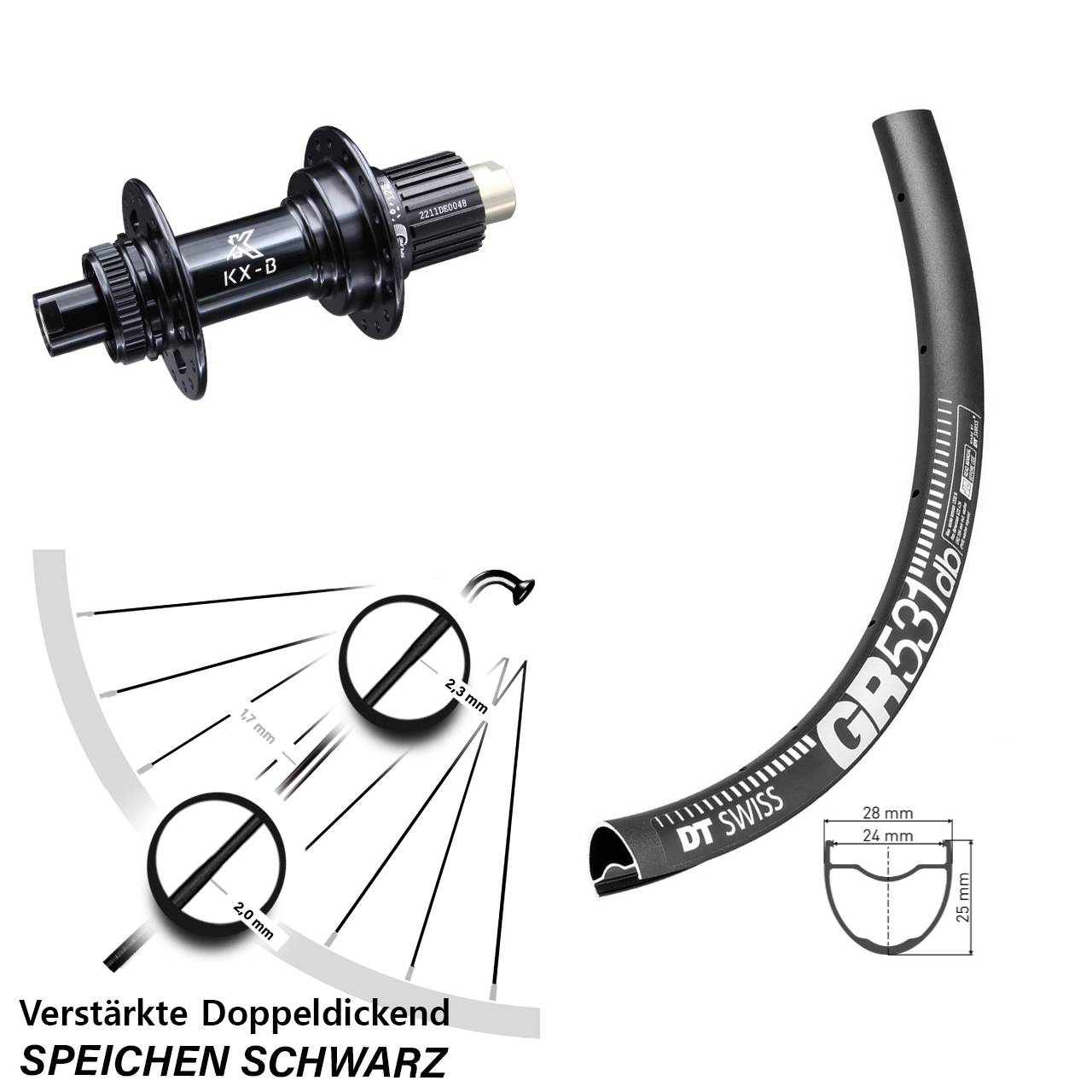 DT Swiss GR 531 KX-B 28-29 Zoll Centerlock Hinterrad 12x148 Boost Shimano Micro Spline