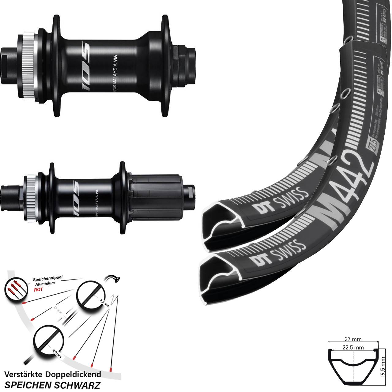 DT Swiss M 442 Shimano 105 28-29 Zoll Laufradsatz Centerlock 12x100/142 8-12 fach HG