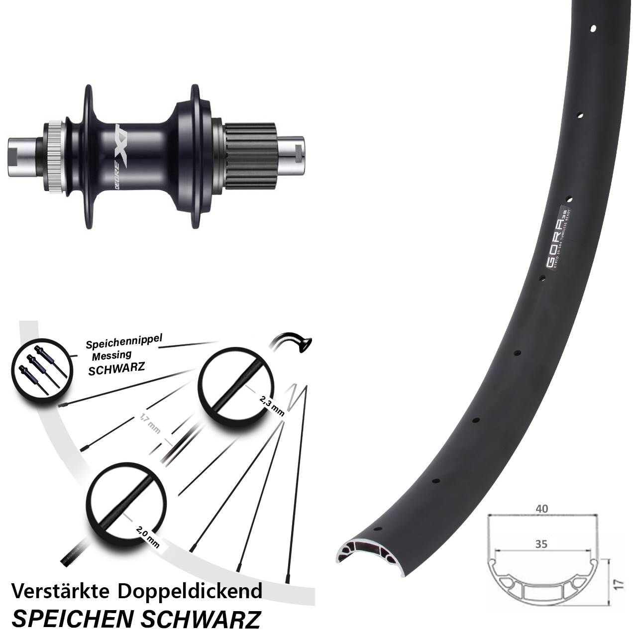 Disc Hinterrad 27,5 Zoll Gora 35 Shimano XT Shimano Micro Spline 12x142