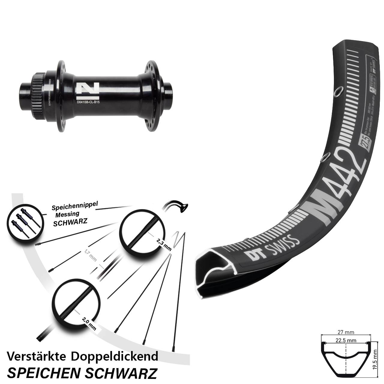 28-29 Zoll DT Swiss M442 Novatec D041SB Disc Vorderrad 15x110 Boost