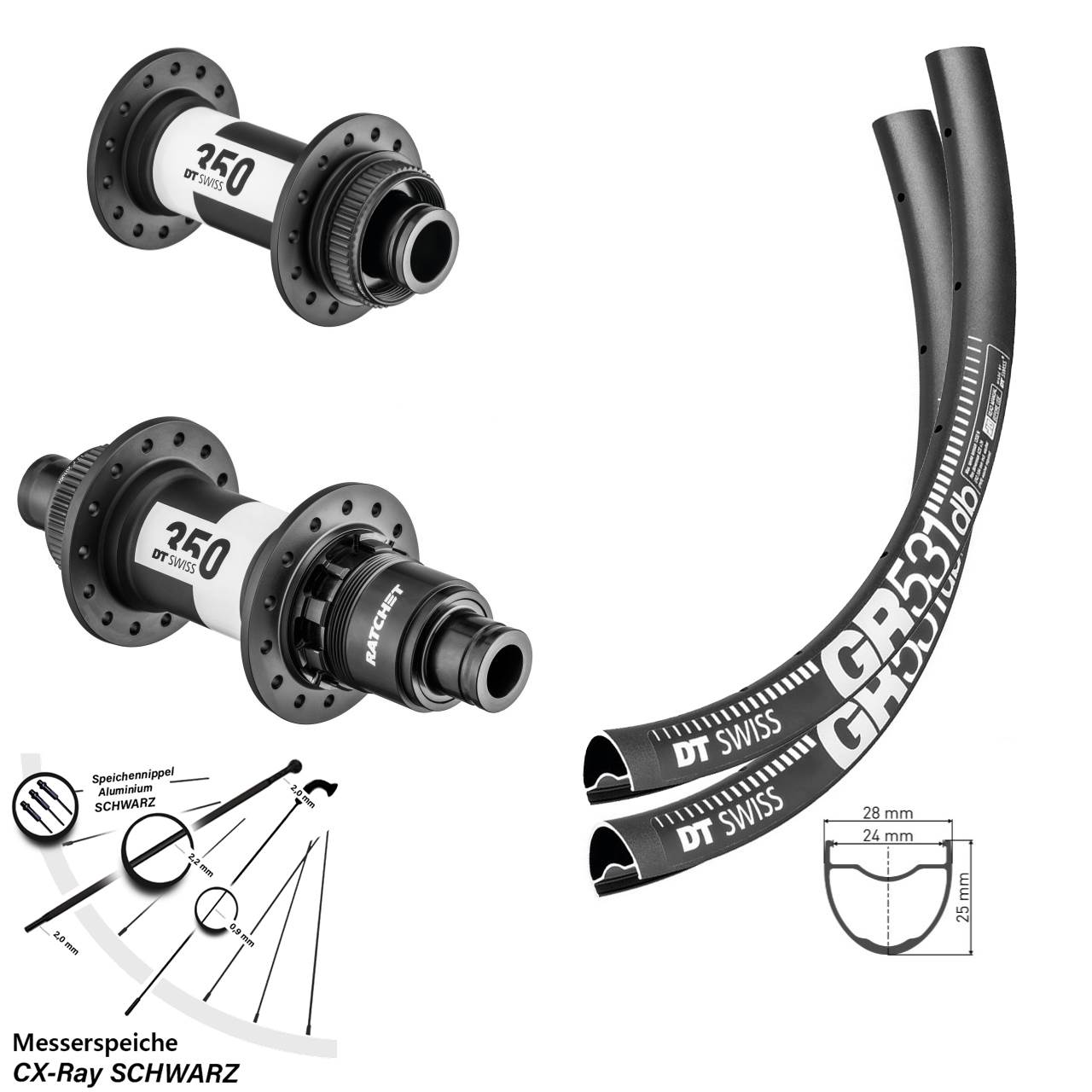 DT Swiss GR531-350 28-29 Zoll Centerlock Laufradsatz 15x100 12x142 CX-Ray XDR 11-12 fach
