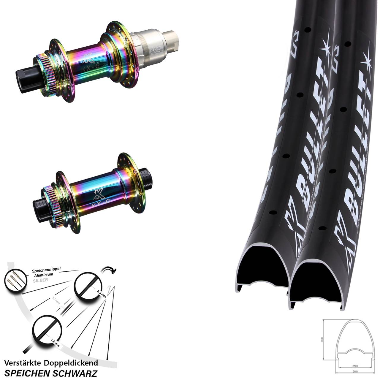 29 Zoll KX-G Bullet Oilslick Laufradsatz Centerlock 12x100/142 XDR