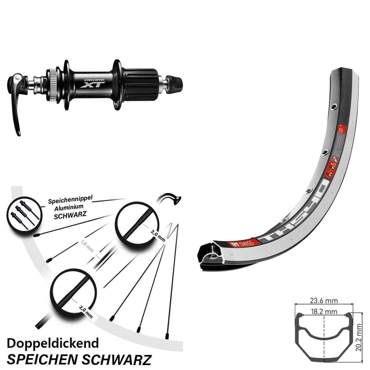 Hinterrad 28 Zoll DT Swiss TK540 Shimano XT 8-11 fach HG