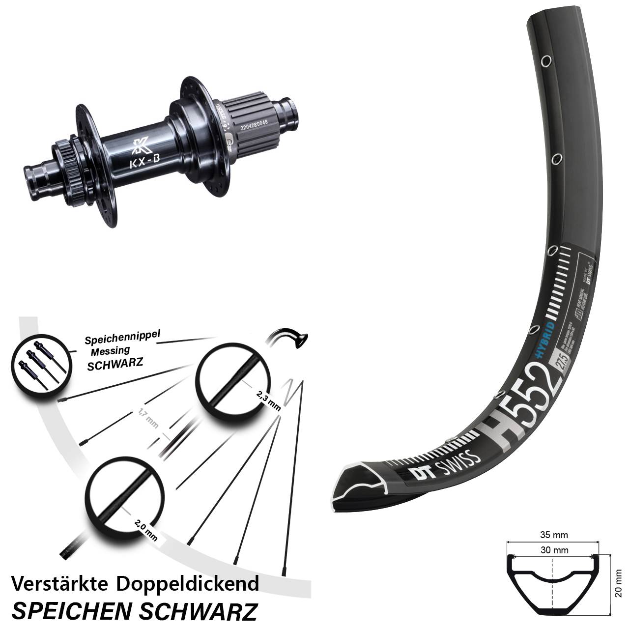 Boost Centerlock Hinterrad 12x148 29 Zoll DT Swiss H552 KX-B Stahl Freilauf Micro Spline