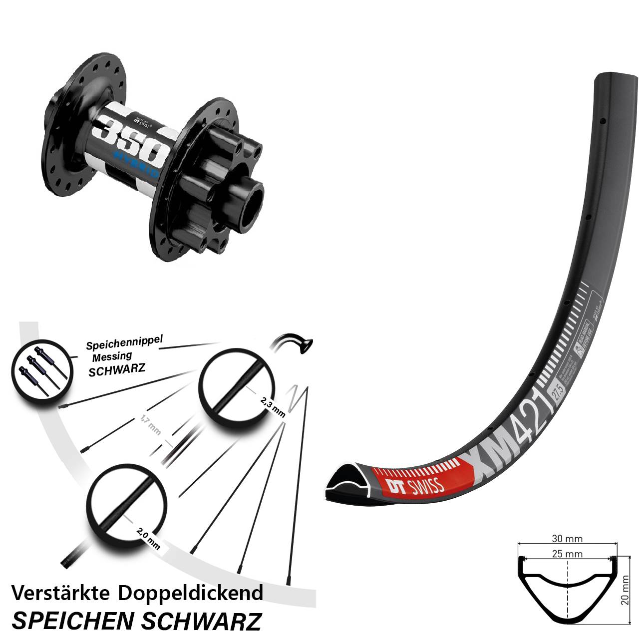 Disc Vorderrad 27,5 Zoll DT Swiss XM 421-350 Hybrid 15x110 Boost