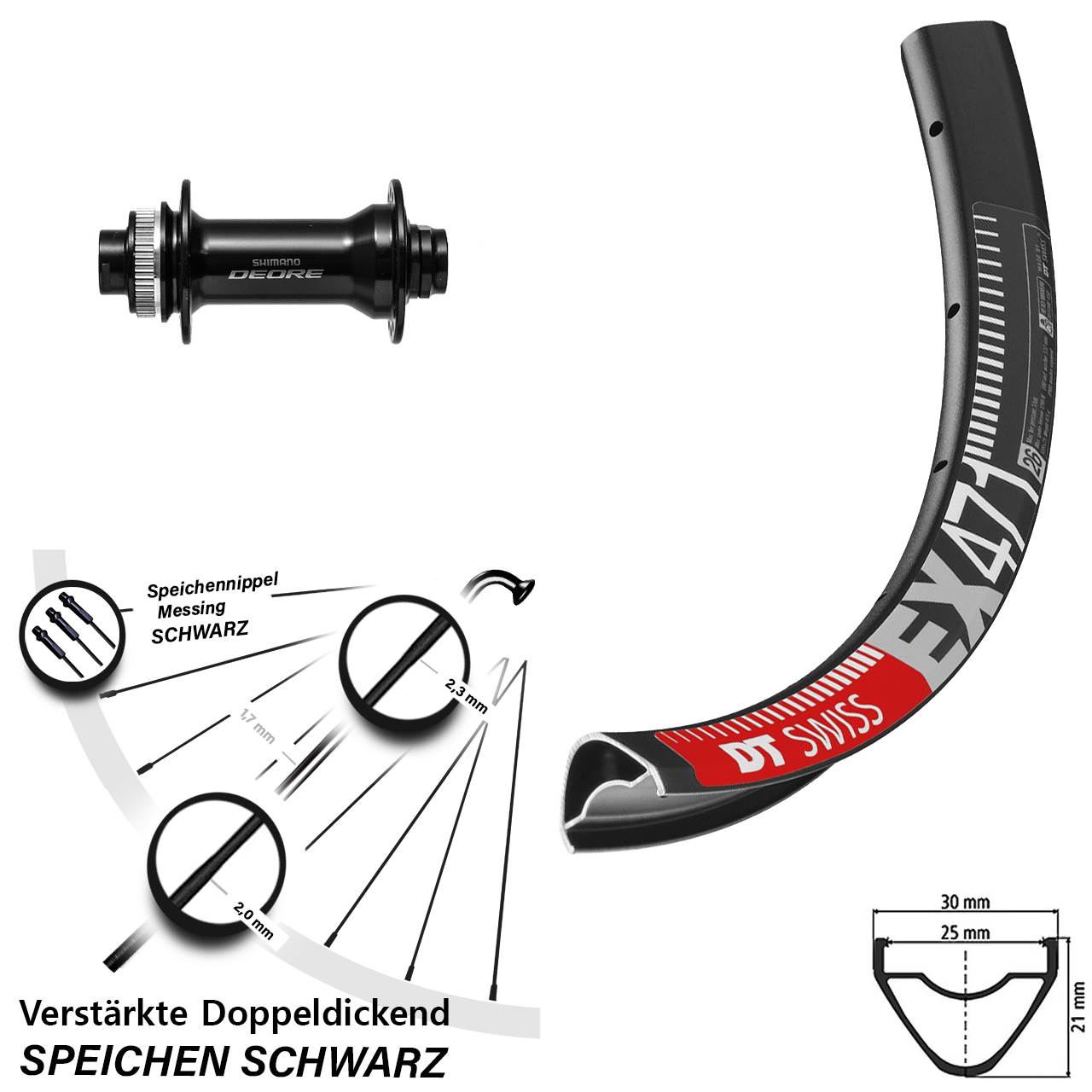 27,5 Zoll DT Swiss EX471 Shimano Deore HB-M6010 Disc Vorderrad 15x110 Boost