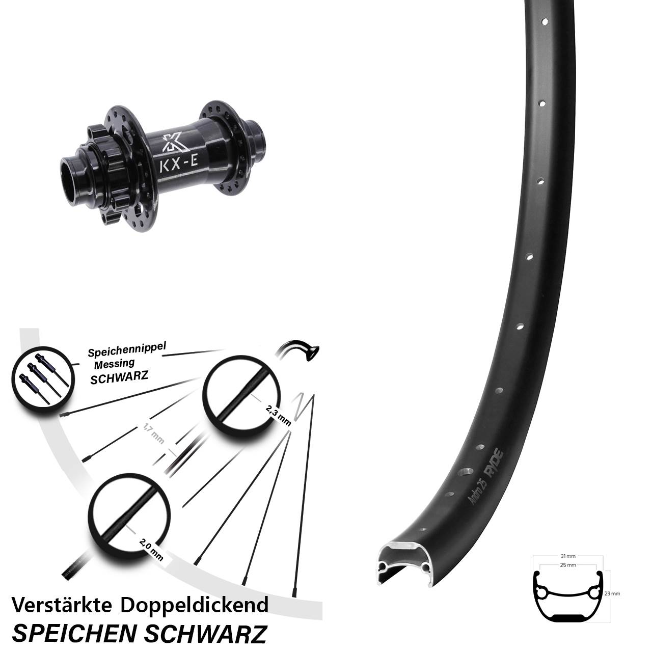 6-Loch Vorderrad 20x110 non Boost 28-29 Zoll Ryde Andra 25 KX-E