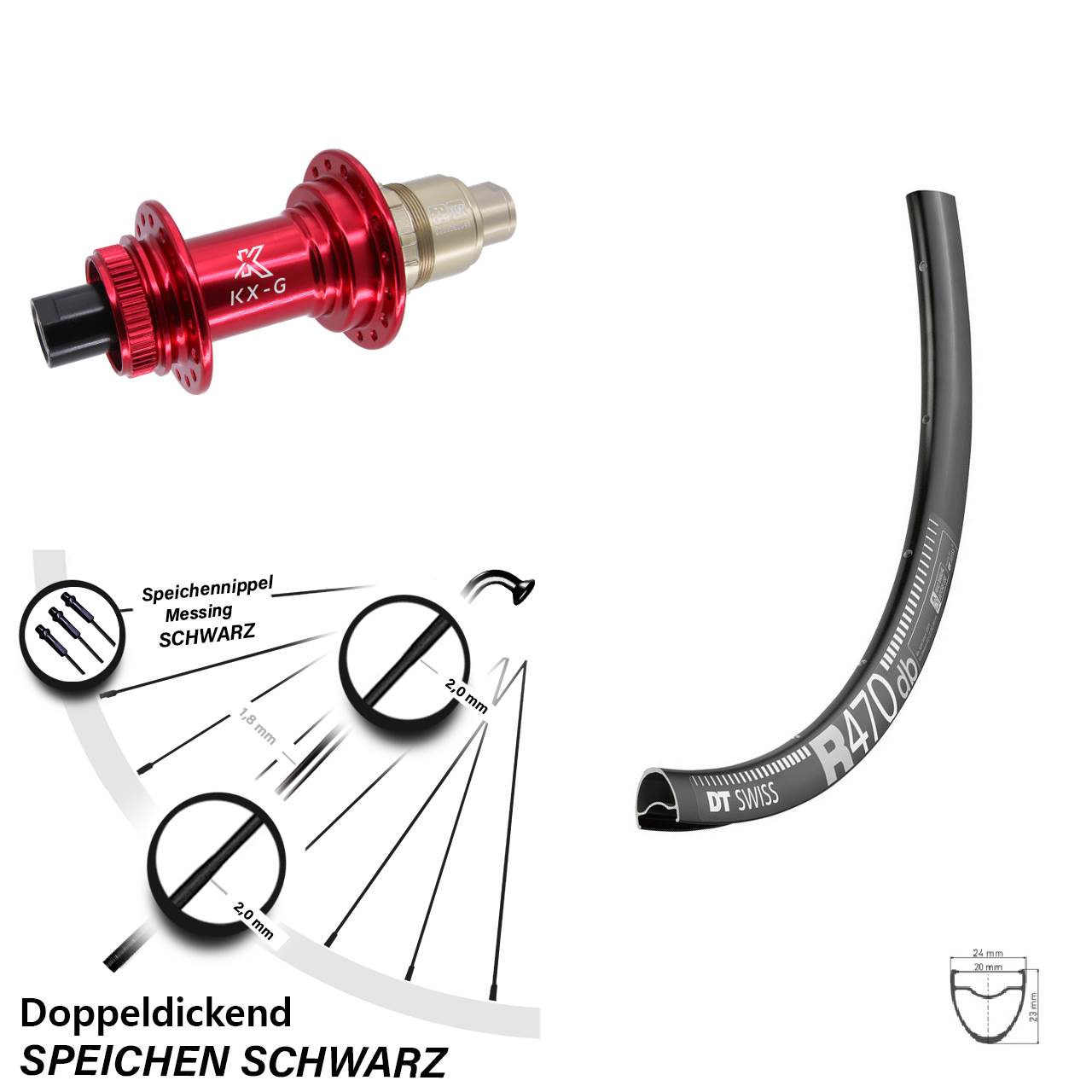 Disc Hinterrad 28 Zoll DT Swiss R 470 KX-G rot 12x142