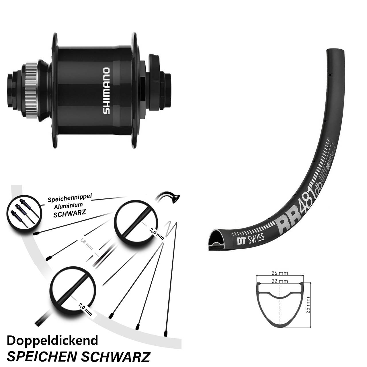 Disc Nabendynamo-Laufrad 28 Zoll DT Swiss RR481 Shimano DH-UR708 15x100